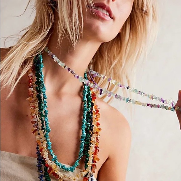 NWT Free People Beaded Necklace Aqua/Purple - Picture 2 of 2
